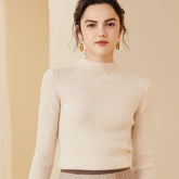 Womens Mock Neck Long Sleeves Ribbed Cashmere Sweater